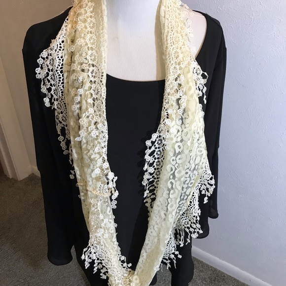 Cream Lacy Infinity Scarf - Picture 3 of 5